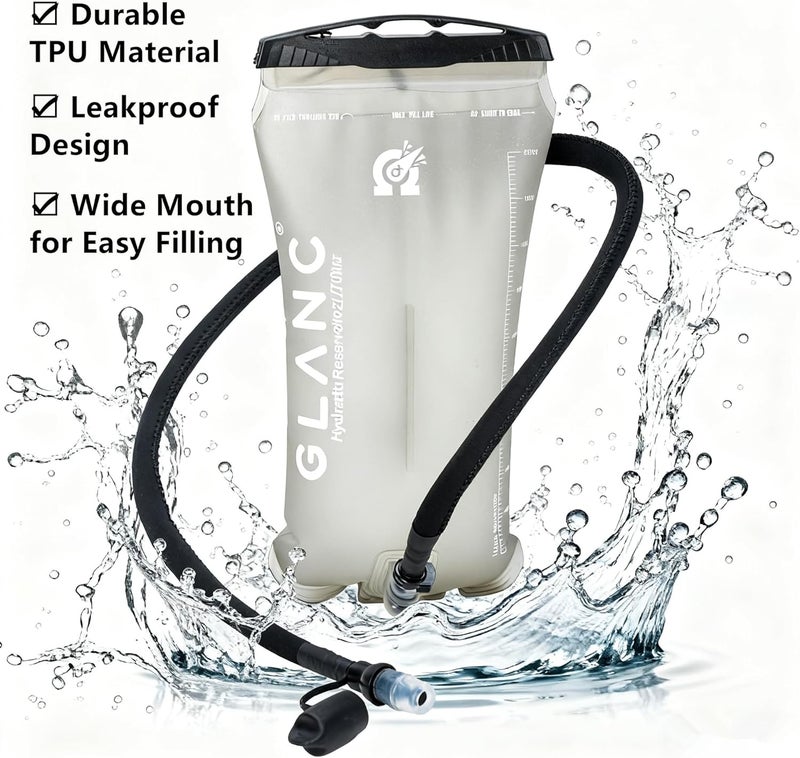 GLANC Hydration Bladder - 2L Water Bladder with Cleaning Kit for Outdoor Hiking Backpack, BPA Free Leakproof Water Reservoir for Hydration Pack, Insulated Hose & High Flow Bite Valve - Image 3